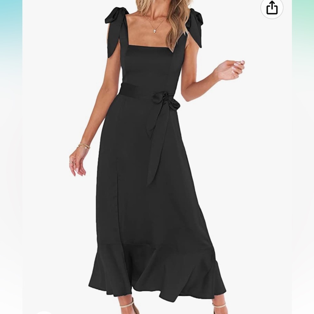 Women's Elegant Bridesmaid Dresses Square Neck Ruffle Split Midi Formal Dress